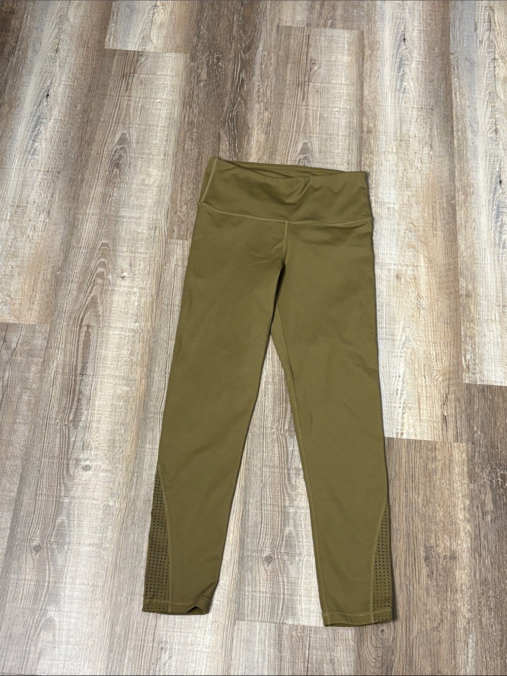 High-Rise Olive Leggings with Perforated Hem - Picture 1 of 4